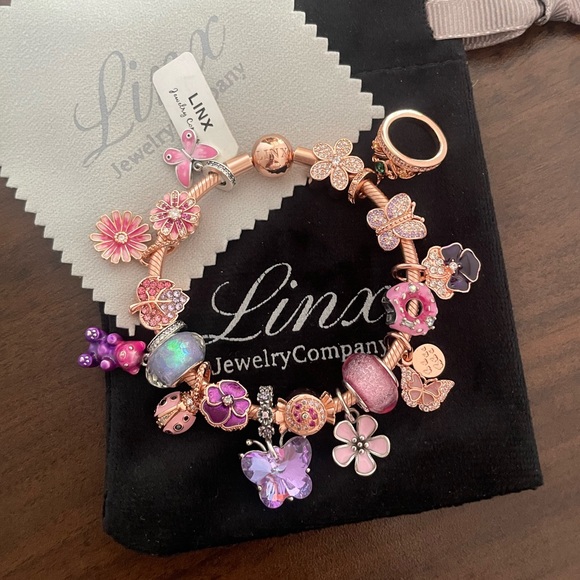 Linx Rose Gold Bracelet with Pink Purple and Rose Gold Themed Charms - Picture 4 of 8